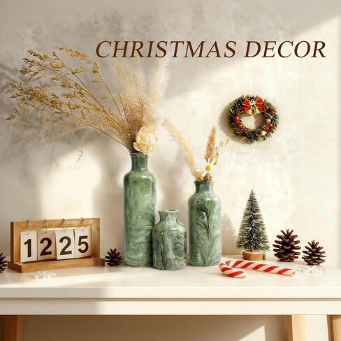 YMXYJM Resin 3 Piece Vase Set, Farmhouse Decor, Home Decorative Vase, Vases for Your Kitchen, Bedroom, Office, Living Room, Bathroom, & Shelf Centerpiece Table Decorations, Green in Saudi Arabia
