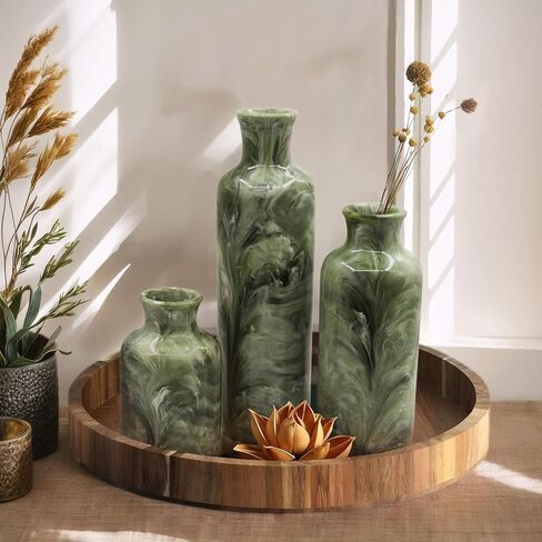 YMXYJM Resin 3 Piece Vase Set, Farmhouse Decor, Home Decorative Vase, Vases for Your Kitchen, Bedroom, Office, Living Room, Bathroom, & Shelf Centerpiece Table Decorations, Green in Saudi Arabia