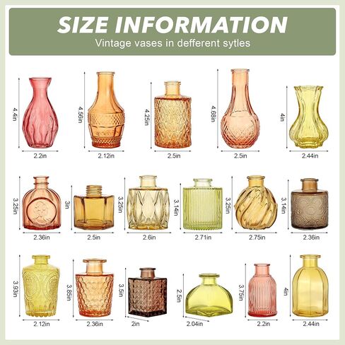 Colored Glass Vases Bulk 32 Pcs - Assorted Vintage Bud Vases for Wedding Centerpieces, Rustic Embossed Glass Bottles for Table Decor, Home Floral Arrangements with Gold Series (2-6 Inch) in Kuwait