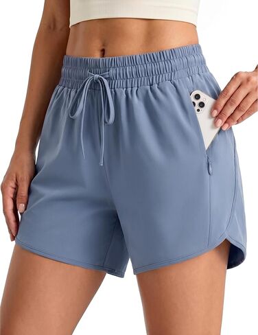 Women 4" Athletic Dolphin Running Shorts High Waisted Quick Dry Drawstring Workout Gym Short with Zipper Pockets in Saudi Arabia
