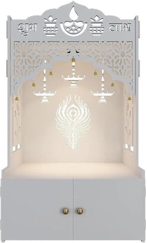 Intricate Jali Wooden Floor Temple with Spacious Shelf inbuilt Focus Light White in Saudi Arabia