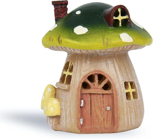 Miniature Fairy Garden Mushroom House – Resin Fairy House Statue with LED Light, Cute Mushroom Decor for Patio, Tiny Home Terrarium or Outdoor Yard Decor - Miniature Figurines and Garden Accessories in Kuwait