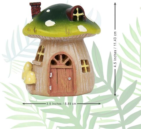 Miniature Fairy Garden Mushroom House – Resin Fairy House Statue with LED Light, Cute Mushroom Decor for Patio, Tiny Home Terrarium or Outdoor Yard Decor - Miniature Figurines and Garden Accessories in Kuwait