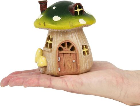 Miniature Fairy Garden Mushroom House – Resin Fairy House Statue with LED Light, Cute Mushroom Decor for Patio, Tiny Home Terrarium or Outdoor Yard Decor - Miniature Figurines and Garden Accessories in Kuwait
