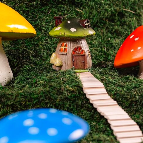 Miniature Fairy Garden Mushroom House – Resin Fairy House Statue with LED Light, Cute Mushroom Decor for Patio, Tiny Home Terrarium or Outdoor Yard Decor - Miniature Figurines and Garden Accessories in Kuwait