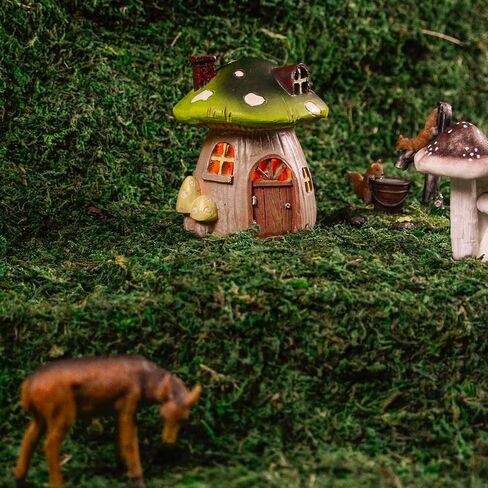 Miniature Fairy Garden Mushroom House – Resin Fairy House Statue with LED Light, Cute Mushroom Decor for Patio, Tiny Home Terrarium or Outdoor Yard Decor - Miniature Figurines and Garden Accessories in Kuwait