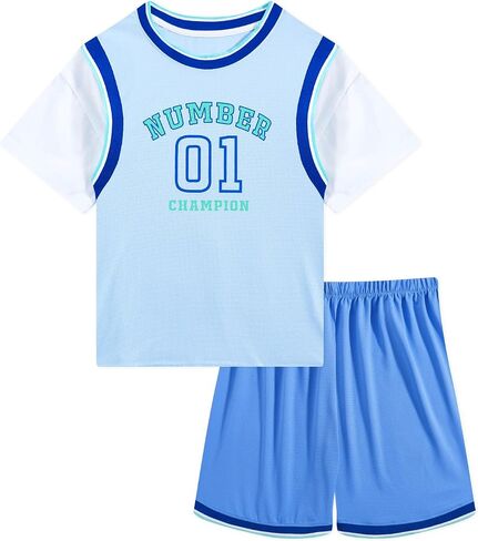 JiAmy Kids Sports Shorts Sets Boys Girls 2 Piece Basketball Jersey Sets Short Sleeve Tops and Shorts Tracksuit in Saudi Arabia