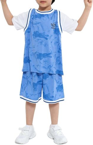 JiAmy Kids Sports Shorts Sets Boys Girls 2 Piece Basketball Jersey Sets Short Sleeve Tops and Shorts Tracksuit in Saudi Arabia