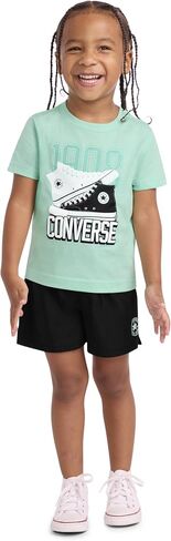 طقم تي شيرت برسوم جرافيك للأولاد من Converse وشورت منسوج مكون من قطعتين in Kuwait