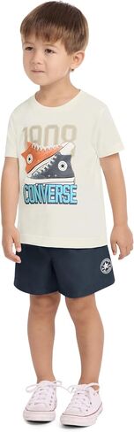 طقم تي شيرت برسوم جرافيك للأولاد من Converse وشورت منسوج مكون من قطعتين in Kuwait