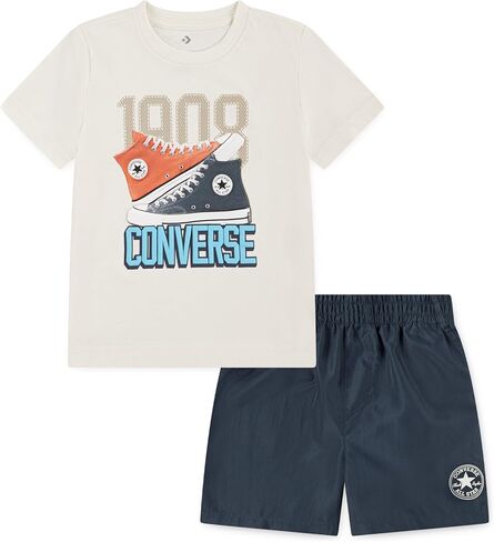 طقم تي شيرت برسوم جرافيك للأولاد من Converse وشورت منسوج مكون من قطعتين in Kuwait
