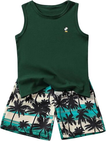 GORGLITTER Boy's Summer Outfits Tropical Print Sleeveless Beach Tank Tops Hawaiian Vacation Shorts Sets in Saudi Arabia