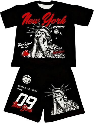 SOLY HUX Boy's 2 Piece Summer Outfits Graphic T Shirts and Shorts Tracksuits Set Sports Streetwear in Kuwait