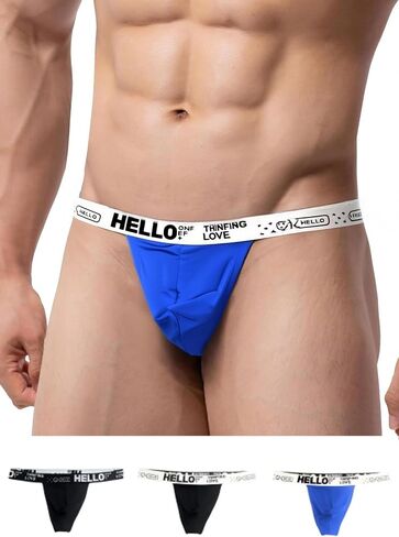Mens G-String Thong Underwear Sexy Low Rise Print Briefs for Men Lingerie Soft Comfortable Thong 3-Pack in Kuwait
