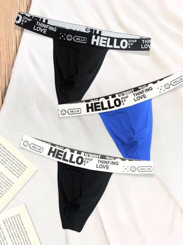 Mens G-String Thong Underwear Sexy Low Rise Print Briefs for Men Lingerie Soft Comfortable Thong 3-Pack in Kuwait