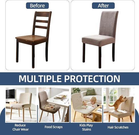 100% Waterproof Chair Covers for Dining Room Set of 4, Soft Thick Velvet Stretch Parson Chair Slipcovers for Kitchen Chairs, Removable Washable Chair Protector, Taupe in Kuwait