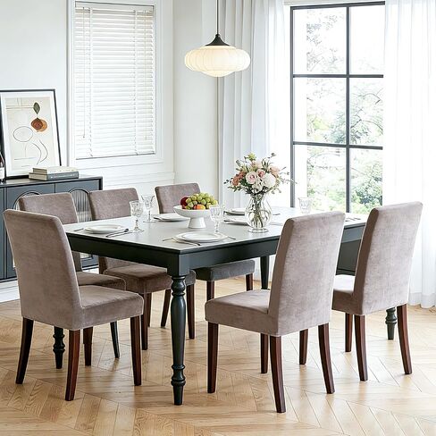 100% Waterproof Chair Covers for Dining Room Set of 4, Soft Thick Velvet Stretch Parson Chair Slipcovers for Kitchen Chairs, Removable Washable Chair Protector, Taupe in Kuwait