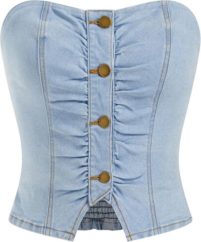 CIDER Denim Tube Tops for Women Going Out Button Down Crop Jean Top Trendy Summer Cowgirl Concert Outfits Y2K Fashion in Kuwait