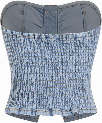 CIDER Denim Tube Tops for Women Going Out Button Down Crop Jean Top Trendy Summer Cowgirl Concert Outfits Y2K Fashion in Kuwait