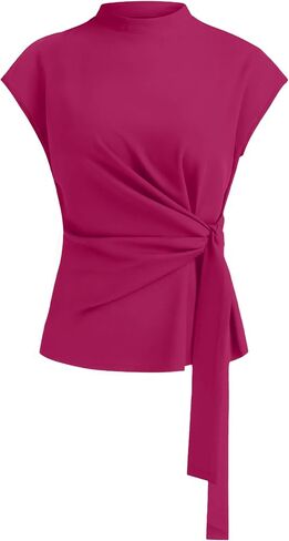 Womens Cap Sleeve Tops 2026 Summer Tie Waist Mock Neck Elegant Blouses Business Dressy Casual Shirts Work Outfits in Saudi Arabia
