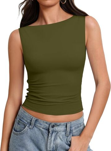 Avidlove Boat Neck Tops for Women Seamless Double Lined Tank Top Cute Basic Fitted Summer Going Out Outfits in Saudi Arabia