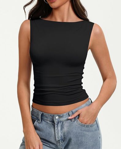 Avidlove Boat Neck Tops for Women Seamless Double Lined Tank Top Cute Basic Fitted Summer Going Out Outfits in Saudi Arabia