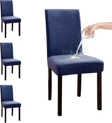 100% Waterproof Chair Covers for Dining Room Set of 4, Soft Thick Velvet Stretch Parson Chair Slipcovers for Kitchen Chairs, Removable Washable Chair Protector, Taupe in Kuwait