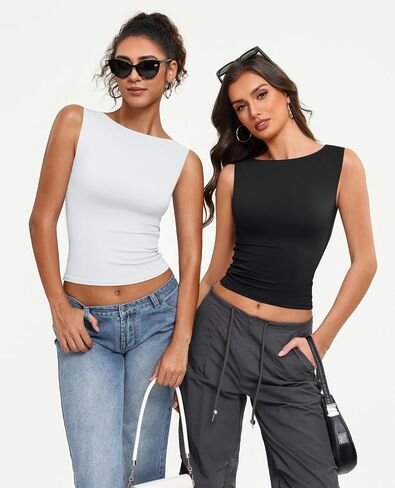 Avidlove Boat Neck Tops for Women Seamless Double Lined Tank Top Cute Basic Fitted Summer Going Out Outfits in Saudi Arabia