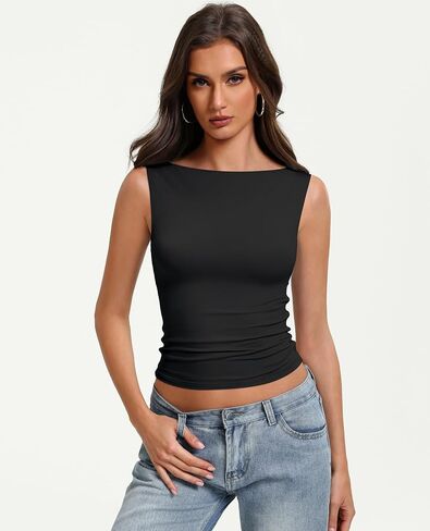 Avidlove Boat Neck Tops for Women Seamless Double Lined Tank Top Cute Basic Fitted Summer Going Out Outfits in Saudi Arabia