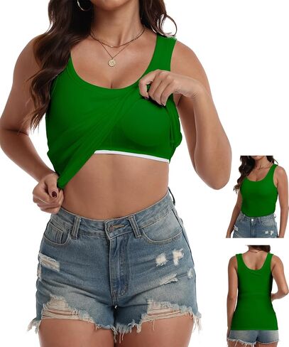 BIDITANLE Women Built-in Bra Ribbed Fitted Racerback Tank Tops Casual Basic Sleeveless Cami Shirts in Saudi Arabia