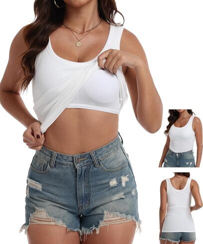 BIDITANLE Women Built-in Bra Ribbed Fitted Racerback Tank Tops Casual Basic Sleeveless Cami Shirts in Saudi Arabia
