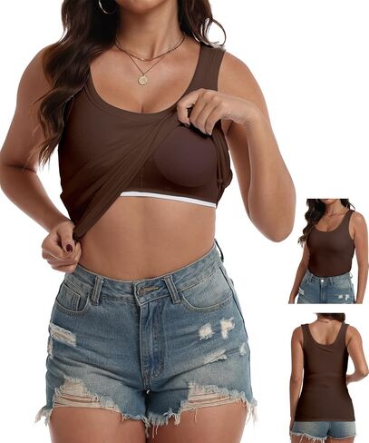 BIDITANLE Women Built-in Bra Ribbed Fitted Racerback Tank Tops Casual Basic Sleeveless Cami Shirts in Saudi Arabia