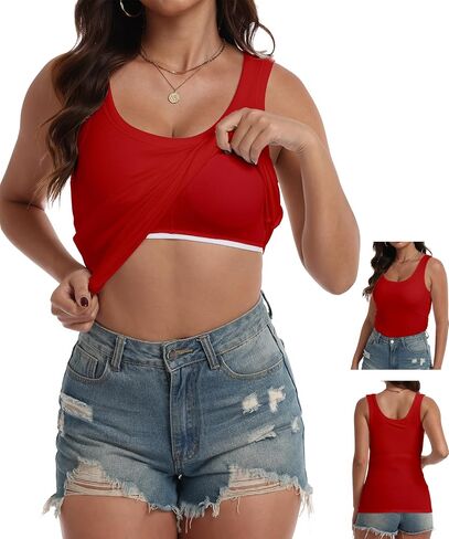 BIDITANLE Women Built-in Bra Ribbed Fitted Racerback Tank Tops Casual Basic Sleeveless Cami Shirts in Saudi Arabia