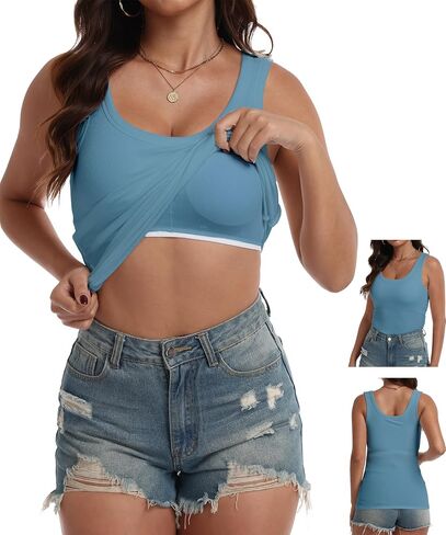 BIDITANLE Women Built-in Bra Ribbed Fitted Racerback Tank Tops Casual Basic Sleeveless Cami Shirts in Saudi Arabia