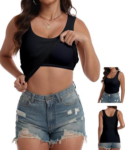 BIDITANLE Women Built-in Bra Ribbed Fitted Racerback Tank Tops Casual Basic Sleeveless Cami Shirts in Saudi Arabia