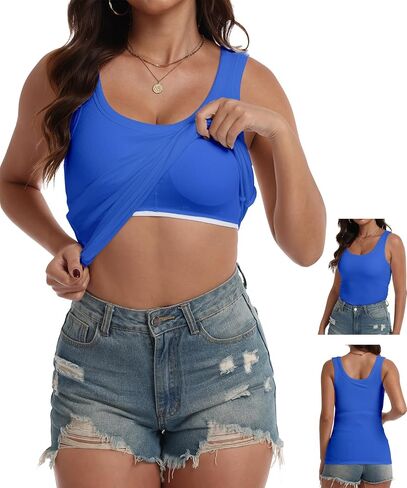 BIDITANLE Women Built-in Bra Ribbed Fitted Racerback Tank Tops Casual Basic Sleeveless Cami Shirts in Saudi Arabia