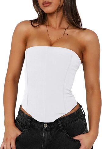UNCOOYEE Women's Sexy Corset Tube Top Summer Lace-Up Backless Y2K Going Out Double Lined Cropped Tank Tops in Saudi Arabia