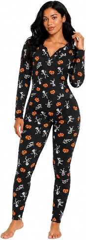 nezababycos Halloween Sexy Onesie Pajamas for Women, One Piece Long Sleeve Bodycon Romper Jumpsuit Pumpkin Sleepwear in Saudi Arabia