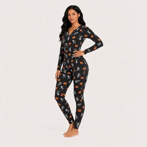 nezababycos Halloween Sexy Onesie Pajamas for Women, One Piece Long Sleeve Bodycon Romper Jumpsuit Pumpkin Sleepwear in Saudi Arabia