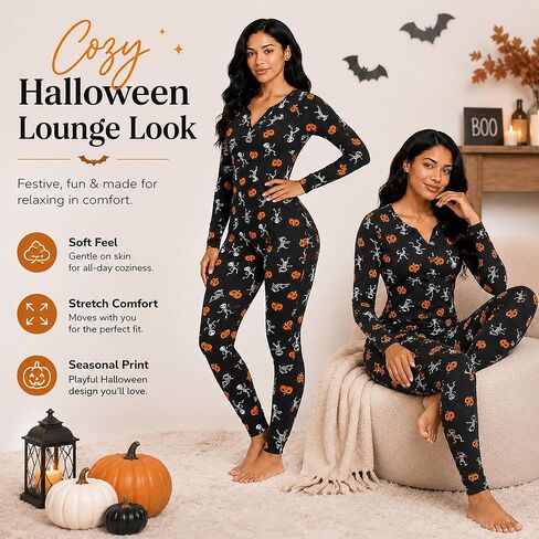 nezababycos Halloween Sexy Onesie Pajamas for Women, One Piece Long Sleeve Bodycon Romper Jumpsuit Pumpkin Sleepwear in Saudi Arabia