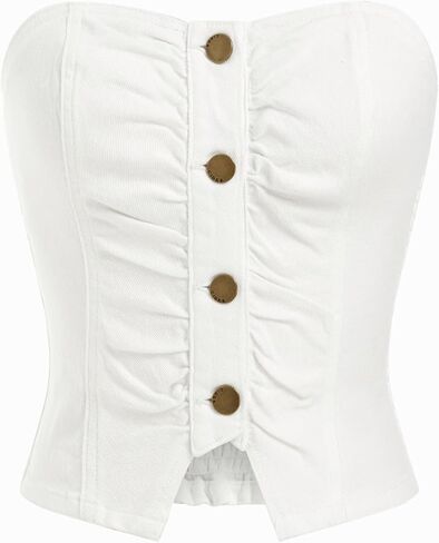 CIDER Denim Tube Tops for Women Going Out Button Down Crop Jean Top Trendy Summer Cowgirl Concert Outfits Y2K Fashion in Kuwait