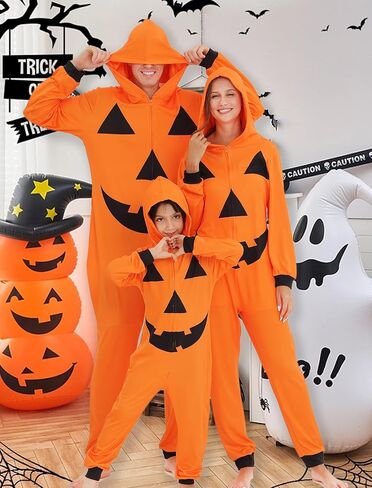 ANGELGGH Family Matching Halloween Onesie Pajamas, Funny Ugly Hooded Zipper PJs Holiday Loungewear for Men/Women Couples in Saudi Arabia