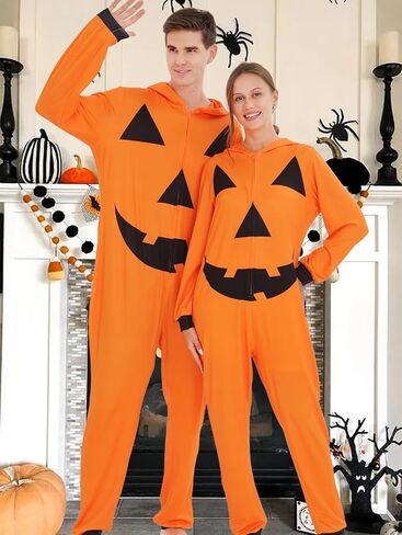 ANGELGGH Family Matching Halloween Onesie Pajamas, Funny Ugly Hooded Zipper PJs Holiday Loungewear for Men/Women Couples in Saudi Arabia