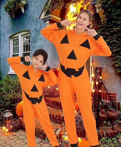 ANGELGGH Family Matching Halloween Onesie Pajamas, Funny Ugly Hooded Zipper PJs Holiday Loungewear for Men/Women Couples in Saudi Arabia