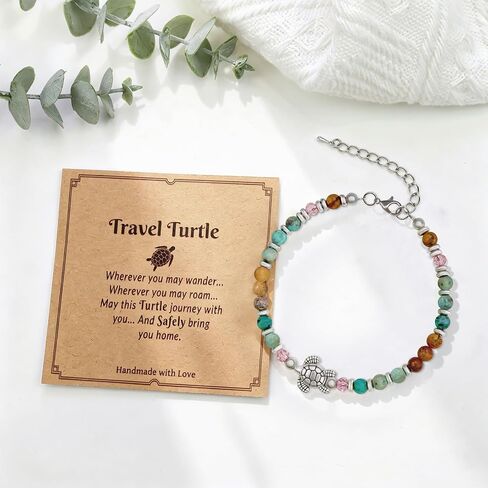 Sea Travel Bracelet Gift for Women, Sea Turtle Travel Gifts with Message Card, Lucky Good Luck Gifts for Friends Sweet Travel Companion for Traveler and Loved Ones in Saudi Arabia