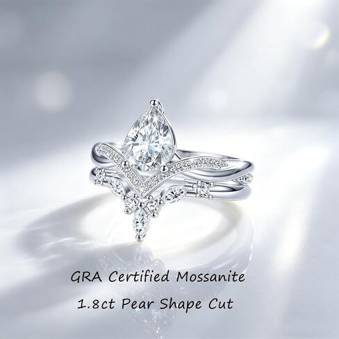 Pear Shape Cut Mossanite Wedding Ring Sets For Women, Sterling S925 Silver Unique Engagement Ring Sets,Bridal Set Promise Ring in Kuwait