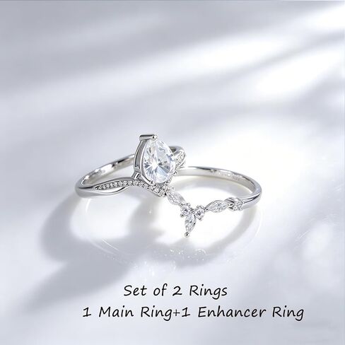 Pear Shape Cut Mossanite Wedding Ring Sets For Women, Sterling S925 Silver Unique Engagement Ring Sets,Bridal Set Promise Ring in Kuwait