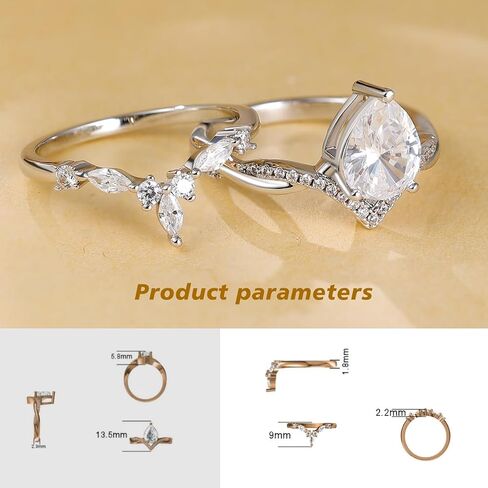 Pear Shape Cut Mossanite Wedding Ring Sets For Women, Sterling S925 Silver Unique Engagement Ring Sets,Bridal Set Promise Ring in Kuwait