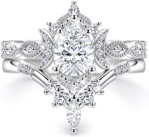 Pear Shape Cut Mossanite Wedding Ring Sets For Women, Sterling S925 Silver Unique Engagement Ring Sets,Bridal Set Promise Ring in Kuwait