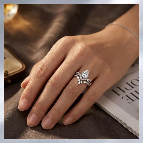Pear Shape Cut Mossanite Wedding Ring Sets For Women, Sterling S925 Silver Unique Engagement Ring Sets,Bridal Set Promise Ring in Kuwait